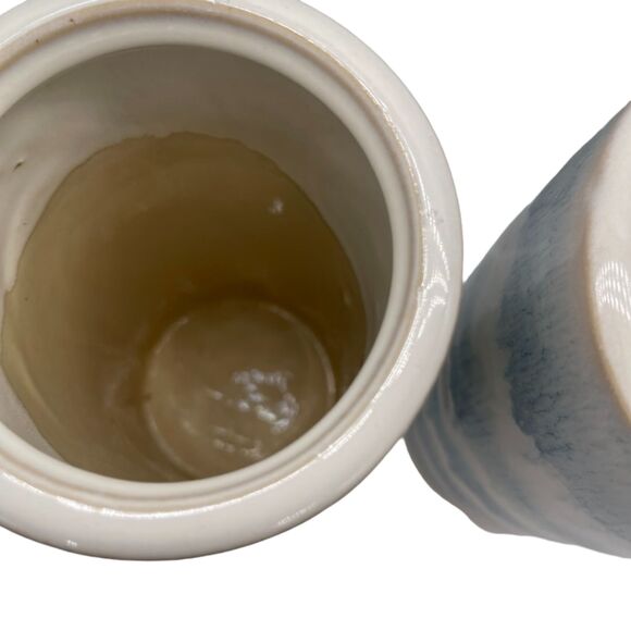 2 Blue Verigated Vases Ceramic Blue & White Pottery - Picture 3 of 7